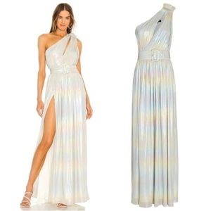 NWT RETROFÊTE
Andrea one-shoulder pleated metallic jersey gown medium